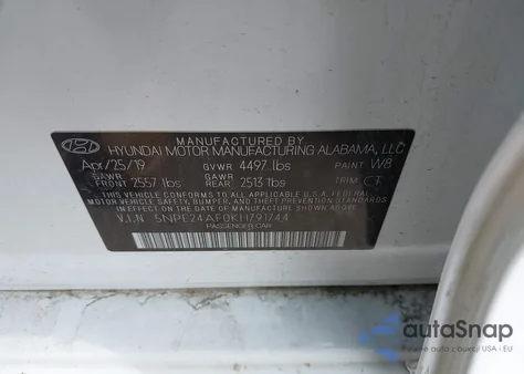 2019 Hyundai Sonata Se z USA, uszkodzony, nr VIN 5NPE24AF0KH791744